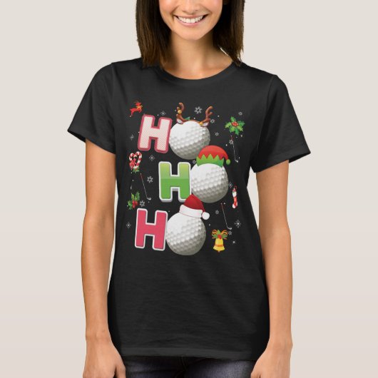 Ho Ho Ho Golf Ball Kerstkerstkerstman Elf Reindeme T-shirt (Voorkant)