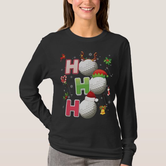 Ho Ho Ho Golf Ball Kerstkerstkerstman Elf Reindeme T-shirt (Voorkant)
