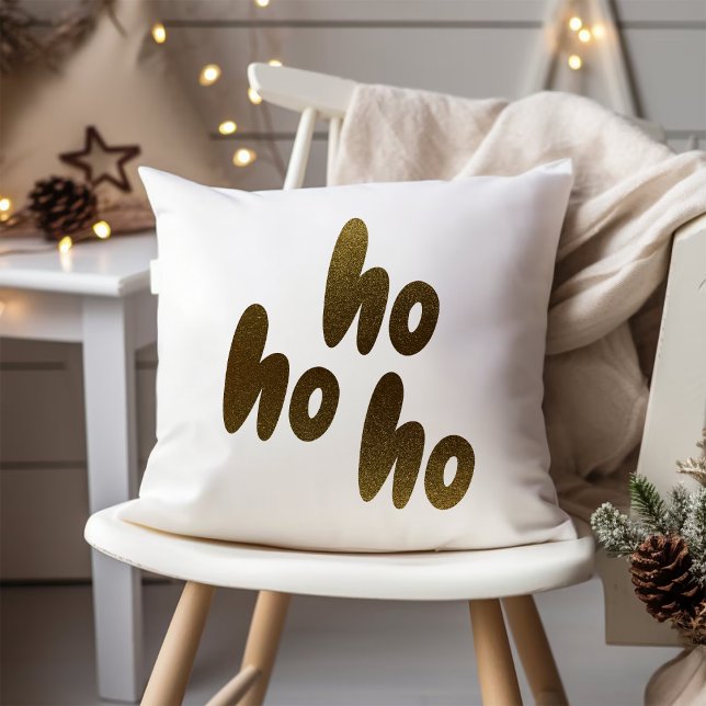 Ho Ho Ho | Gouden Typografie Minimalistische Kerst Kussen (Creator heeft geüpload)