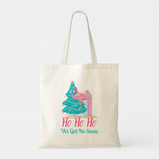 Ho Ho Ho Grappig Flamingo Strand Kerstmis Tote Bag (Achterkant)