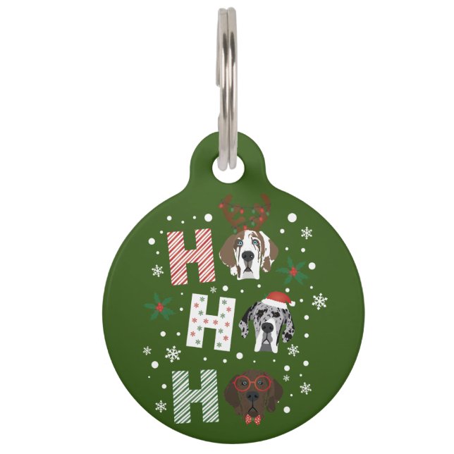 Ho Ho Ho Great Dane Prettig Kerstfeest Huisdierpenning (Voorkant)