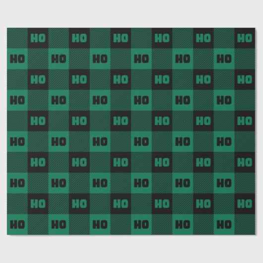 Ho Ho Ho Green Black Chic Christmas Buffalo Plaid Cadeaupapier (Vlak)