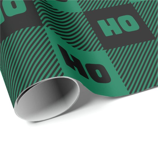 Ho Ho Ho Green Black Chic Christmas Buffalo Plaid Cadeaupapier (Rol Hoek)