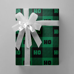 Ho Ho Ho Green Black Chic Christmas Buffalo Plaid Cadeaupapier