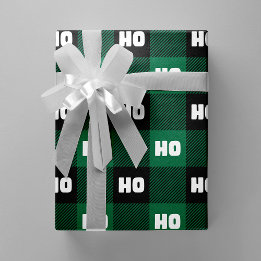 Ho Ho Ho Green Black White Christmas Buffalo Plaid Cadeaupapier