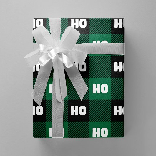 Ho Ho Ho Green Black White Christmas Buffalo Plaid Cadeaupapier