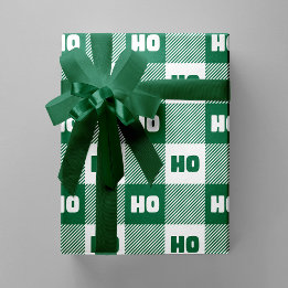 Ho Ho Ho Green White Chic Christmas Buffalo Plaid Cadeaupapier