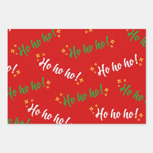 Ho Ho Ho Groen Rood Wit Geel Inpakpapier Vel (Voorkant)