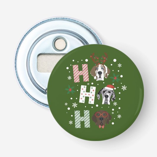 Ho Ho Ho Groot Deen Vrolijk Kerstfeest Button Flesopener (Voorkant)
