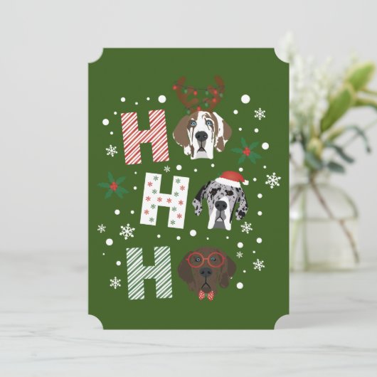 Ho Ho Ho Groot Deen Vrolijk Kerstfeest Kaart (Staand voorkant)