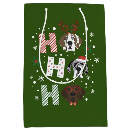 Ho Ho Ho Groot Deen Vrolijk Kerstfeest Medium Cadeauzakje (Voorkant)