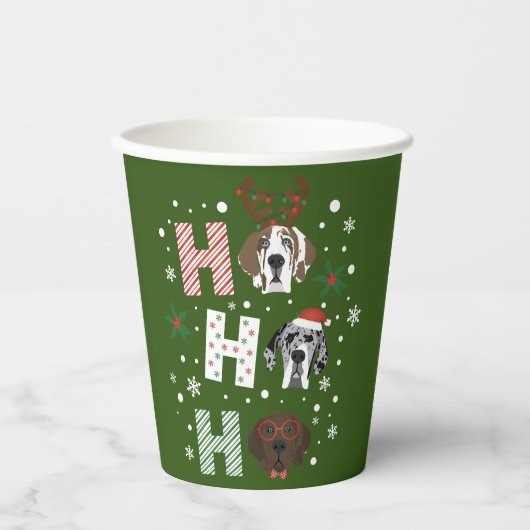 Ho Ho Ho Groot Deen Vrolijk Kerstfeest Papieren Bekers (Voorkant)