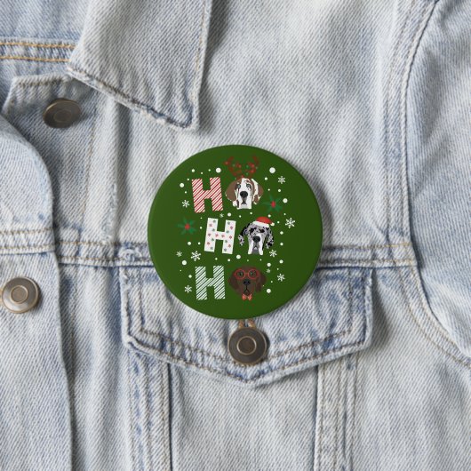 Ho Ho Ho Groot Deen Vrolijk Kerstfeest Ronde Button 7,6 Cm (In situ)