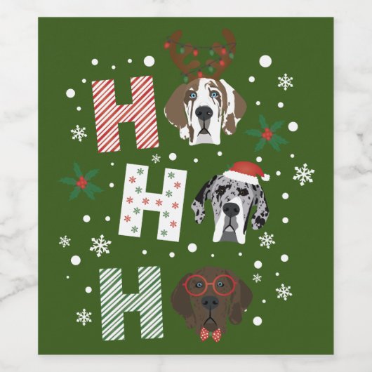 Ho Ho Ho Groot Deen Vrolijk Kerstfeest Wijn Etiket (Enkel label)