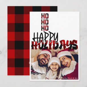 HO HO HO Grunge Schotse ruit Feestdagen Kerst Foto Kaart