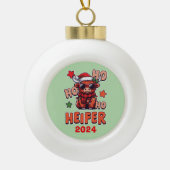 Ho Ho Ho Heifer Keramische Bal Ornament (Voorkant)