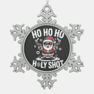 Ho Ho Ho Heilige Schot Kerstman met Pistool Amerik Tin Sneeuwvlok Ornament