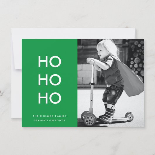 Ho Ho Ho | Heldergroene kerstfoto Feestdagenkaart (Voorkant)