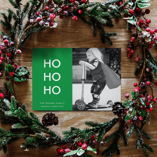 Ho Ho Ho | Heldergroene kerstfoto Feestdagenkaart