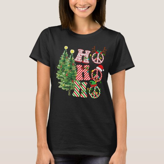 Ho Ho Ho Hippie Kerstmis Shirt, vredes-gebaar Chri T-shirt (Voorkant)