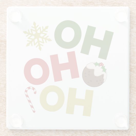 HO HO HO HO+Christmas Pudding, Snoep, Sneeuwvlok Glazen Onderzetter (Achterkant)