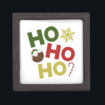 HO HO HO HO Christmas Pudding, Snoep, Sneeuwvlok Premium Bewaar Doosje<br><div class="desc">HO HO HO HO in groene rode en faux gouden kleur met kerst pudding,  snoep en sneeuwvlok illustraties.</div>