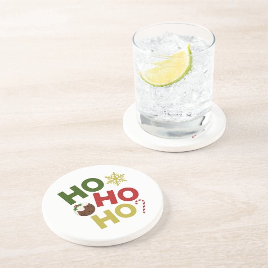 HO HO HO HO+Christmas Pudding, Snoep, Sneeuwvlok Zandsteen Onderzetter (Zijkant)