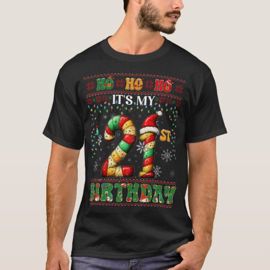 Ho Ho Ho Ho Het is mijn 21e verjaardag Xmas Candy  T-shirt (Voorkant)