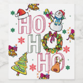 HO HO HO HO Kerstfles Doodle art Wijn Etiket (Enkel label)