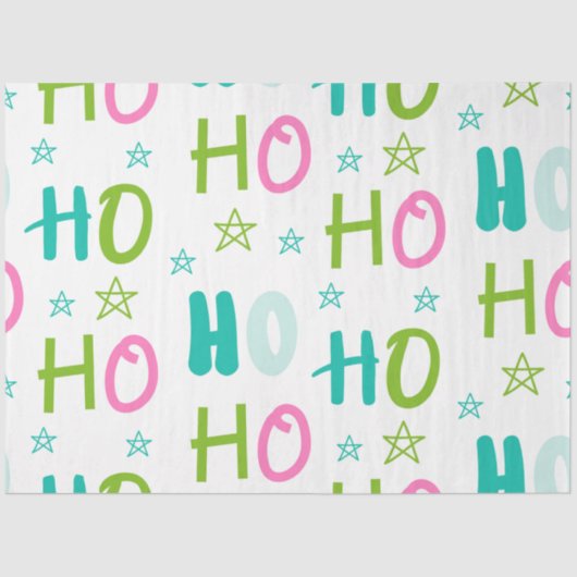 Ho Ho Ho Ho Stars Pastel Blauw Groen Roze Kerst Tissuepapier (Voorkant)