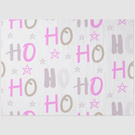 Ho Ho Ho Ho Stars Pastel Roze Paarse Grijze Kerst Tissuepapier (Voorkant)