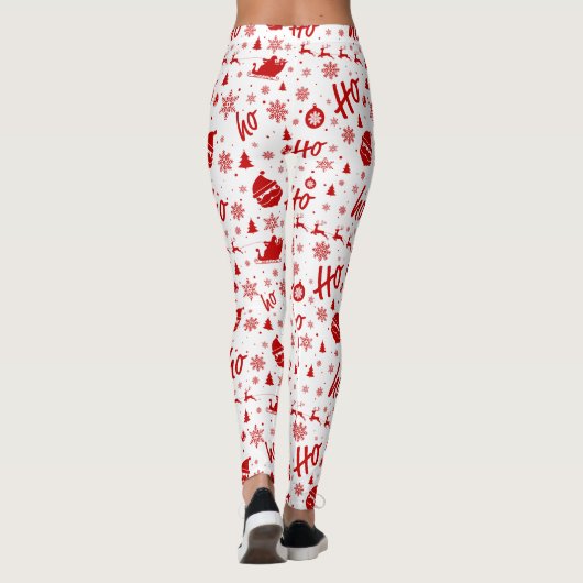 Ho Ho Ho Ho Wit & Rood Kerstpatroon Lang Leggings (Achterkant)