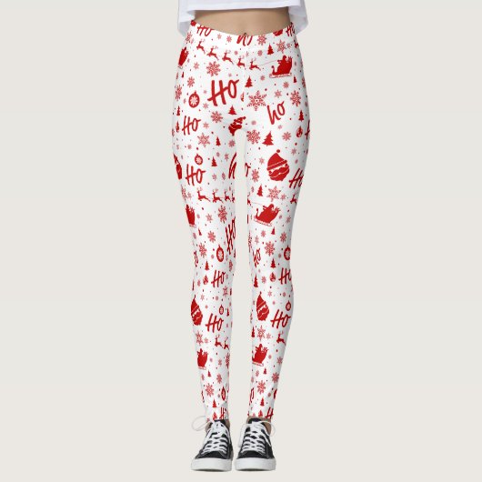 Ho Ho Ho Ho Wit & Rood Kerstpatroon Lang Leggings (Voorkant)