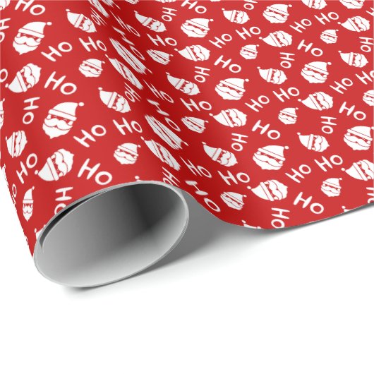 Ho Ho Ho Ho Wit & Rood Santa Gezicht Patroon Cadeaupapier (Rol Hoek)