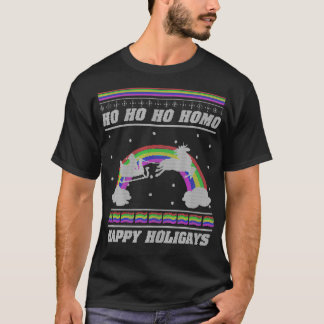 Ho Ho Ho Homo Happy Holigays LGBT Ugly Kerstmis S T-shirt