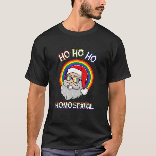 Ho Ho Ho Homoseksuele Holigays LGBT Ugly Kerstmis T-shirt (Voorkant)