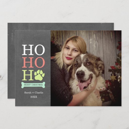 Ho Ho Ho Hondenpootafdruk Kerst Foto Feestdagenkaart (Voorkant / Achterkant)