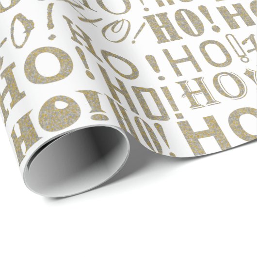 HO! HO! HO! in Zilver en Goud Confetti Kerst Cadeaupapier (Rol Hoek)