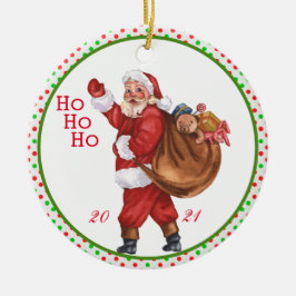 HO HO HO! Jolly Old Santa Claus with Bag of Toys Keramisch Ornament