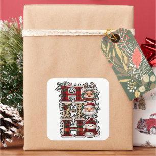 Ho Ho Ho Karakters Festieve Lettering Vierkante Sticker