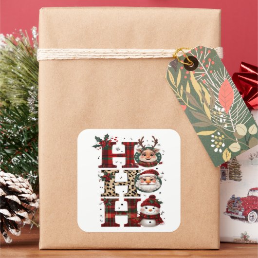 Ho Ho Ho Karakters Wit Vierkante Sticker (Feestdagen)