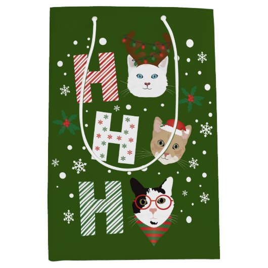 Ho Ho Ho Katten Prettig Kerstfeest Medium Cadeauzakje (Voorkant)