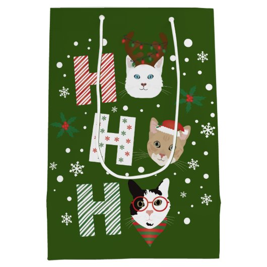 Ho Ho Ho Katten Vrolijk Kerstfeest Medium Cadeauzakje (Achterkant)