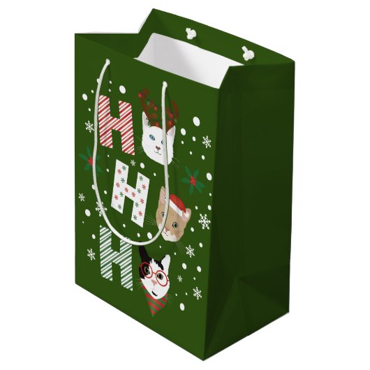 Ho Ho Ho Katten Vrolijk Kerstfeest Medium Cadeauzakje (Achterkant Gekanteld)