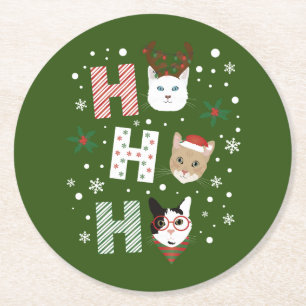 Ho Ho Ho Katten Vrolijk Kerstfeest Ronde Kartonnen Onderzetter