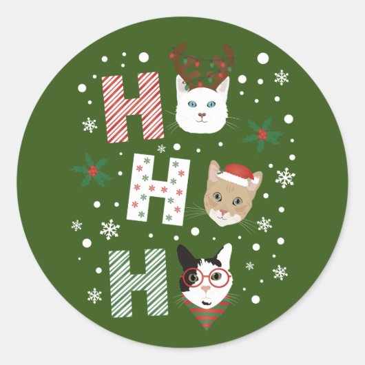 Ho Ho Ho Katten Vrolijk Kerstfeest Ronde Sticker (Voorkant)