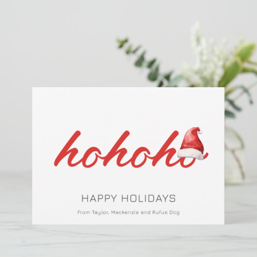 Ho Ho Ho Kerst gepersonaliseerd Feestdagenkaart (Staand voorkant)