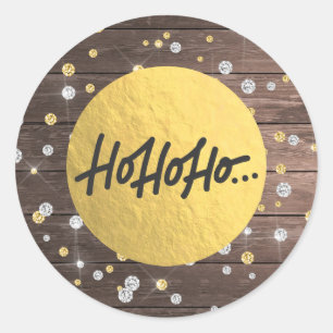 HO HO HO Kerst Hout Zilver Goud Folie Ronde Sticker