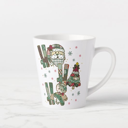 Ho Ho Ho Kerst Patchwork Latte Mok (Rechts)