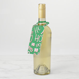 HO HO HO Kerst tekst patroon wit groen rood Flessenhanger